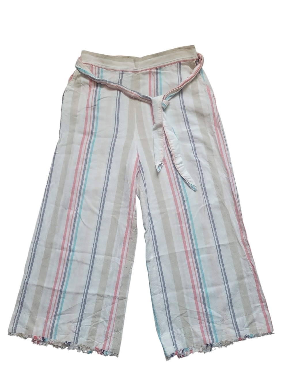 cloth & stone Beige Wide Leg Tie-Waist Pants with Pastel Stripes